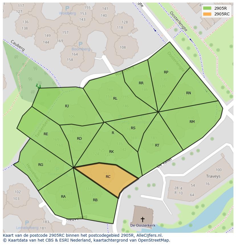 Afbeelding van het postcodegebied 2905 RC op de kaart.