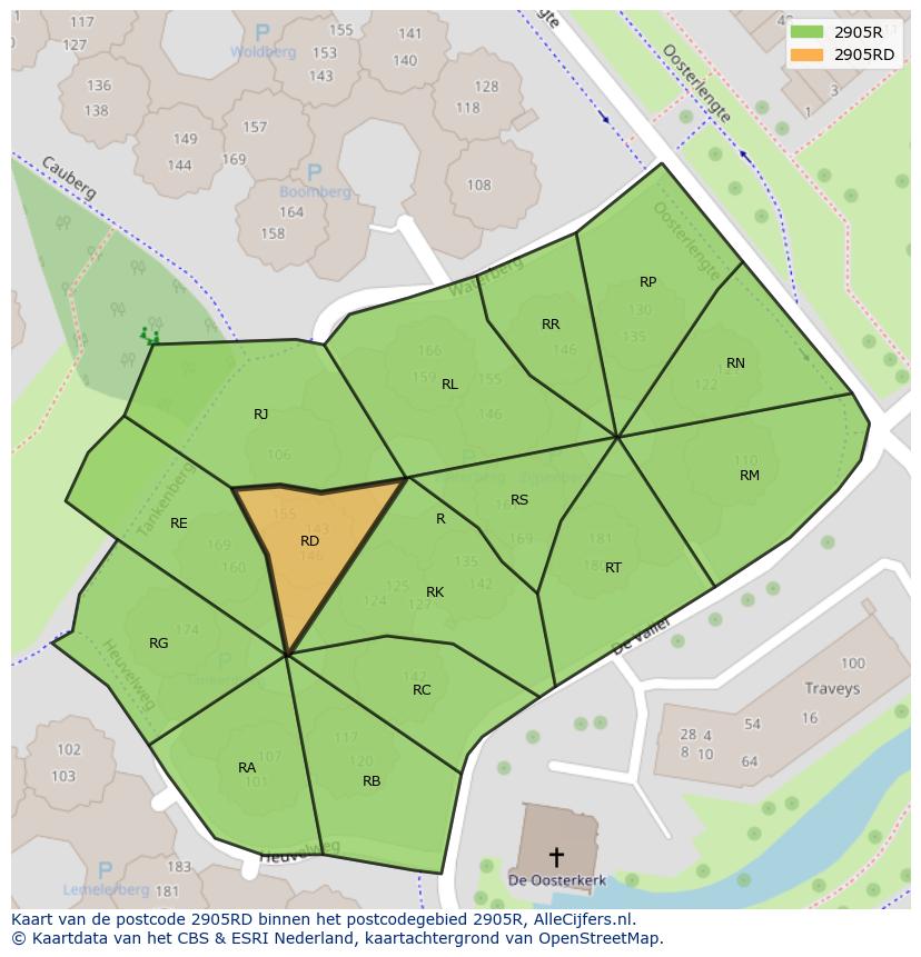 Afbeelding van het postcodegebied 2905 RD op de kaart.