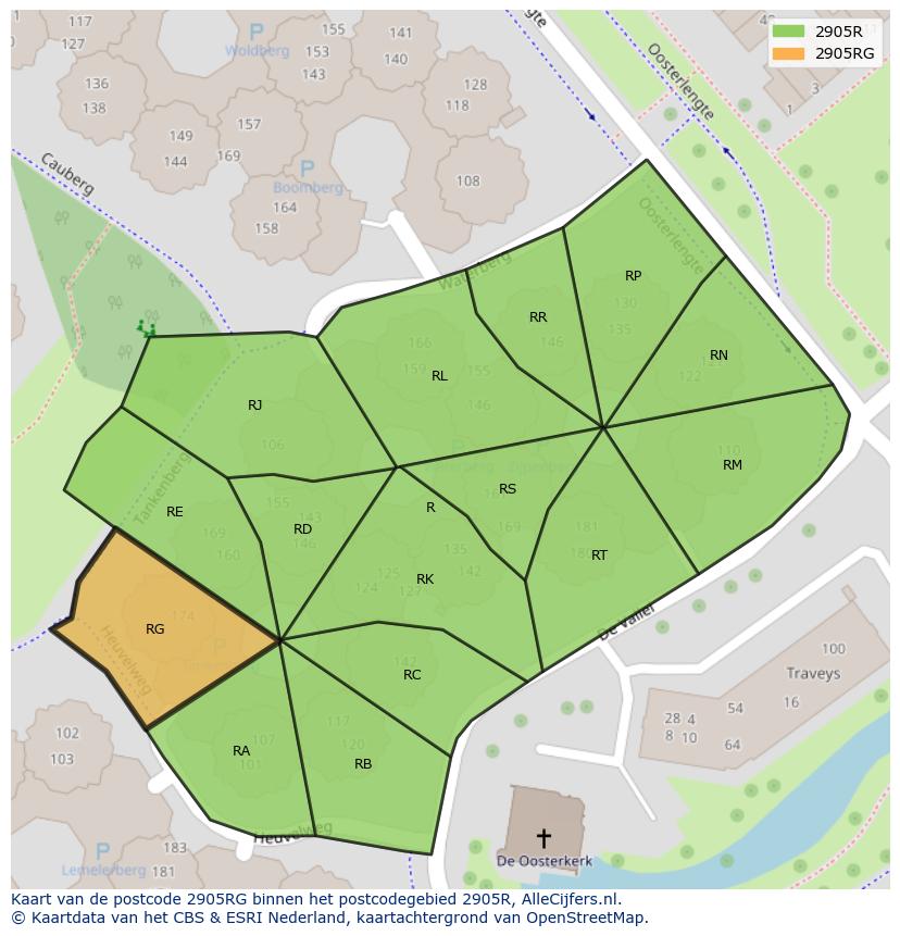Afbeelding van het postcodegebied 2905 RG op de kaart.