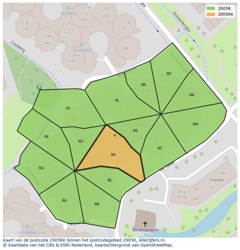 Afbeelding van het postcodegebied 2905 RK op de kaart.