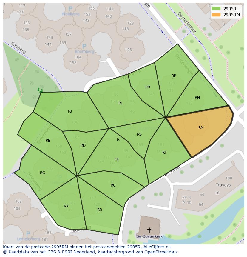 Afbeelding van het postcodegebied 2905 RM op de kaart.