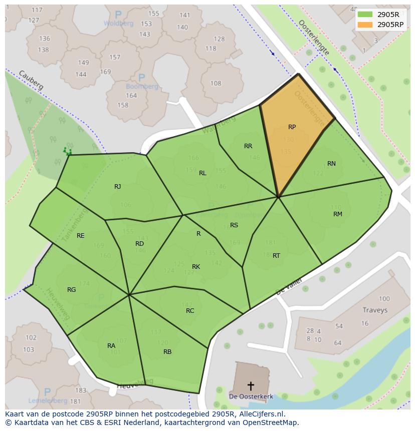 Afbeelding van het postcodegebied 2905 RP op de kaart.