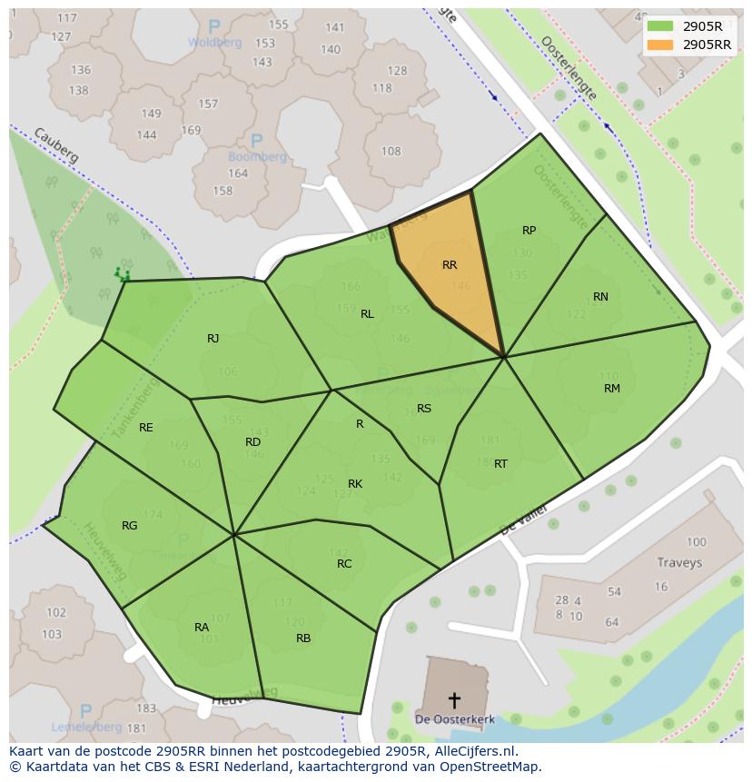 Afbeelding van het postcodegebied 2905 RR op de kaart.