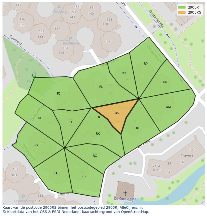 Afbeelding van het postcodegebied 2905 RS op de kaart.