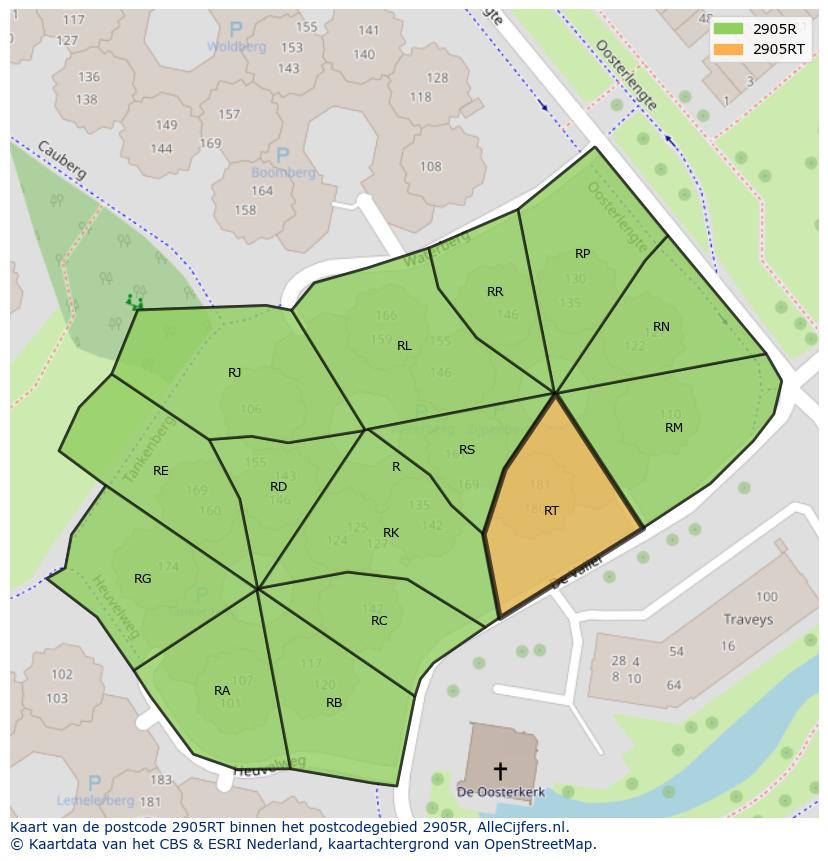 Afbeelding van het postcodegebied 2905 RT op de kaart.
