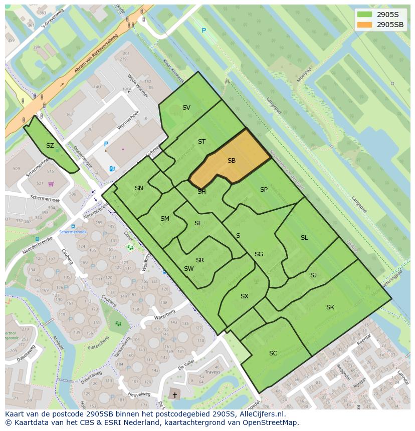 Afbeelding van het postcodegebied 2905 SB op de kaart.