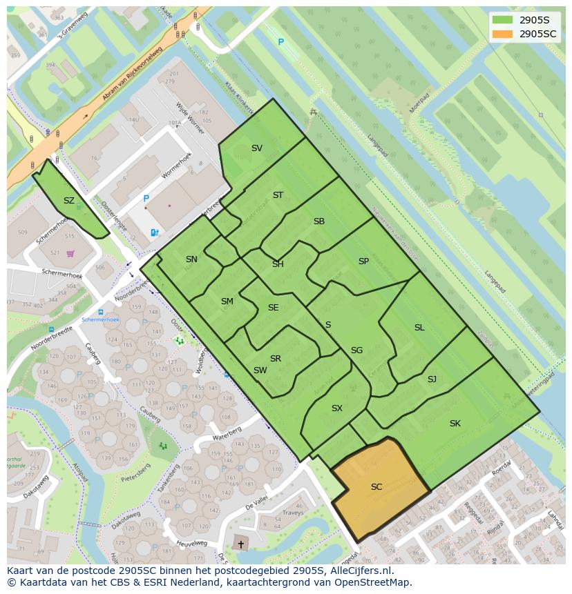 Afbeelding van het postcodegebied 2905 SC op de kaart.