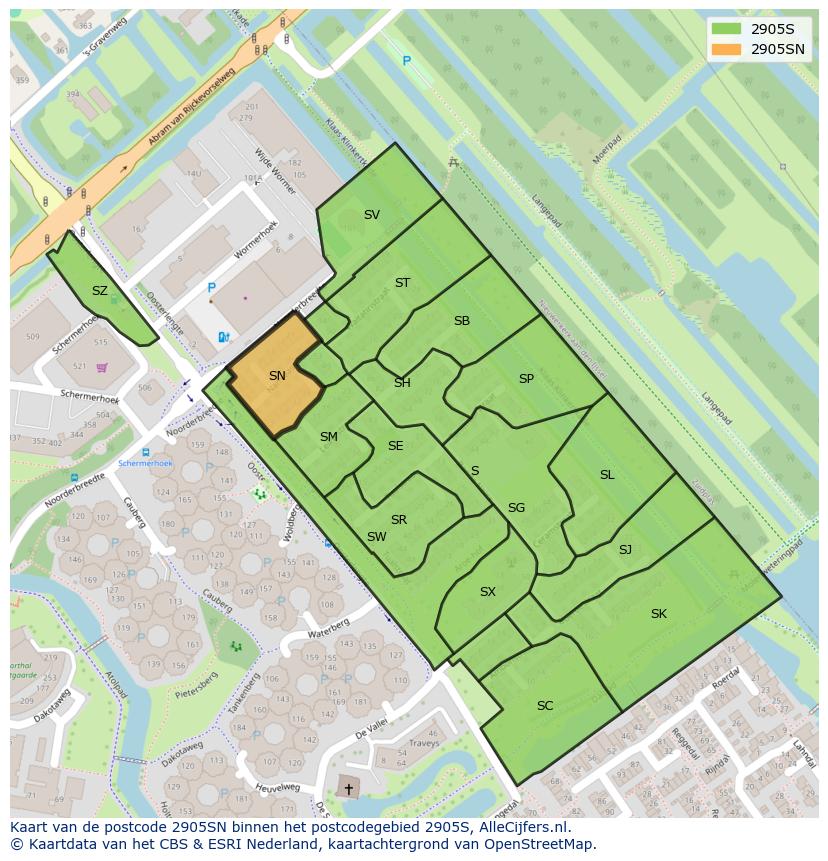 Afbeelding van het postcodegebied 2905 SN op de kaart.
