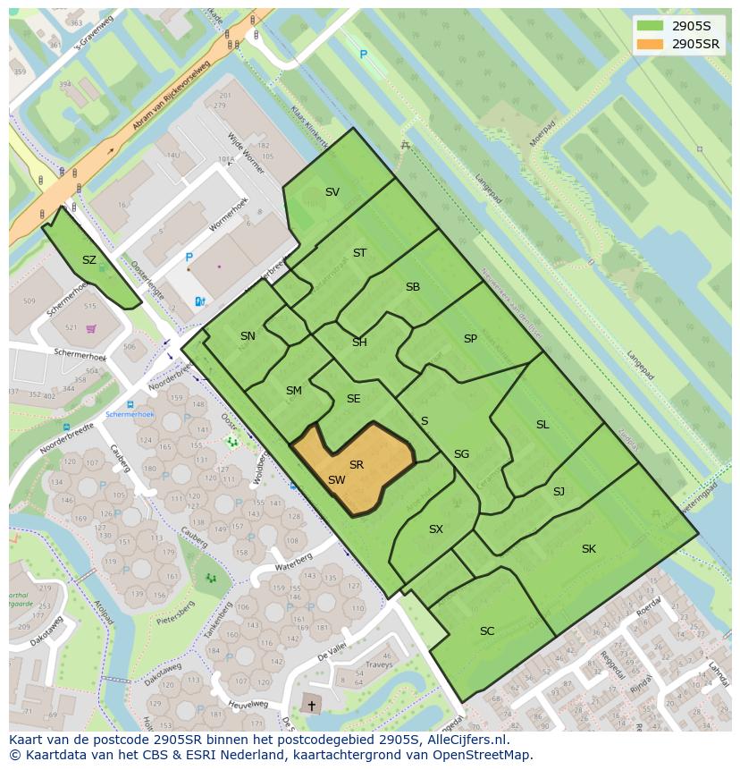 Afbeelding van het postcodegebied 2905 SR op de kaart.