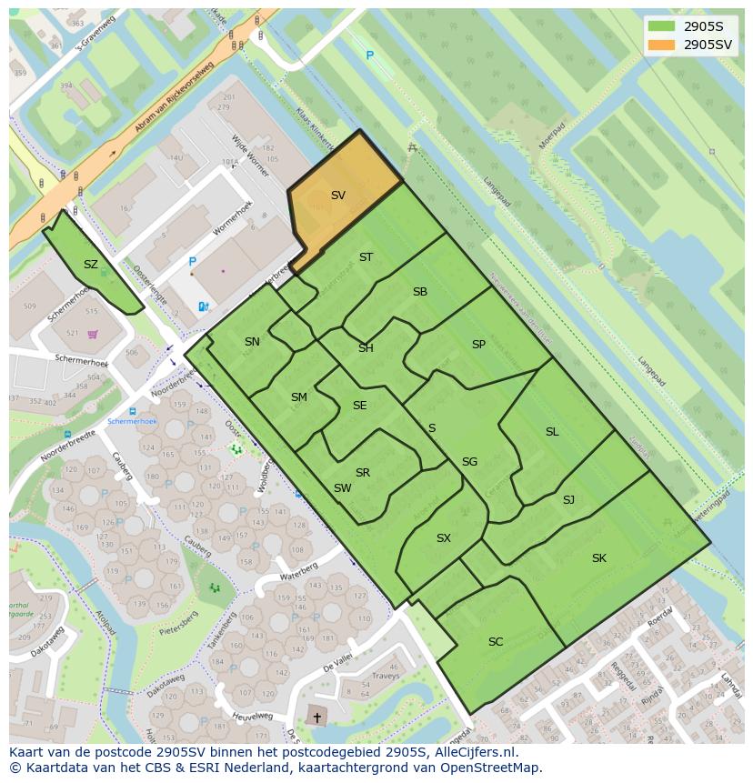 Afbeelding van het postcodegebied 2905 SV op de kaart.