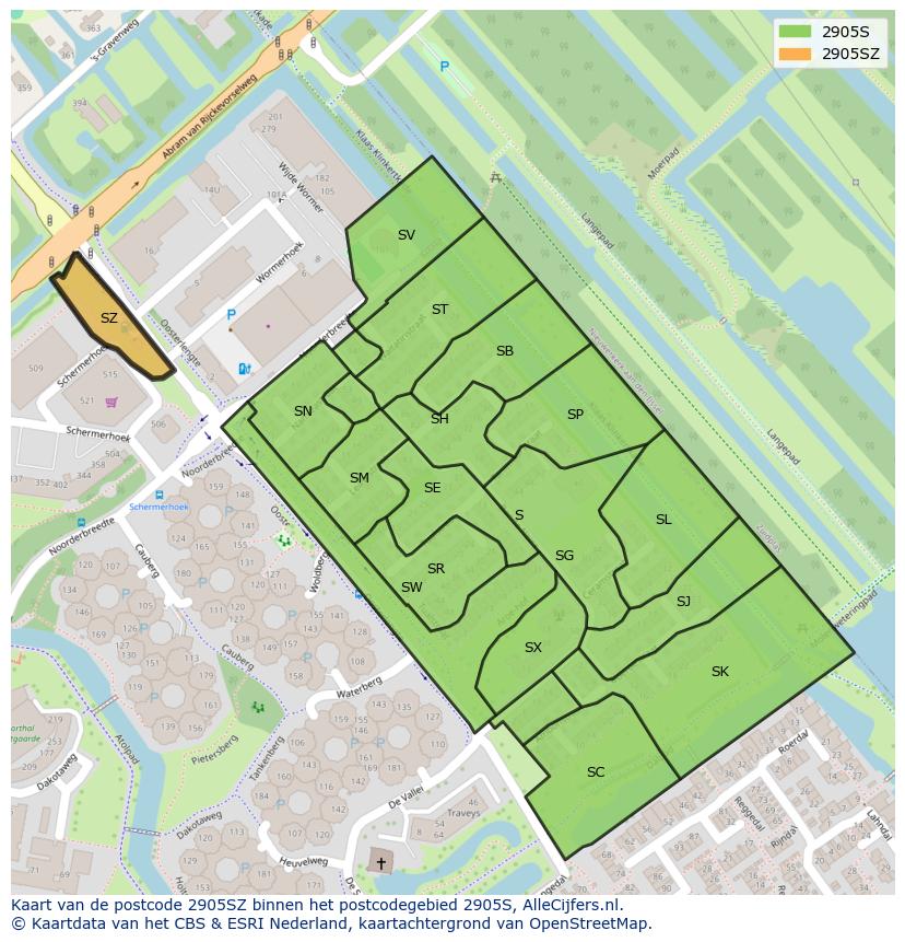 Afbeelding van het postcodegebied 2905 SZ op de kaart.