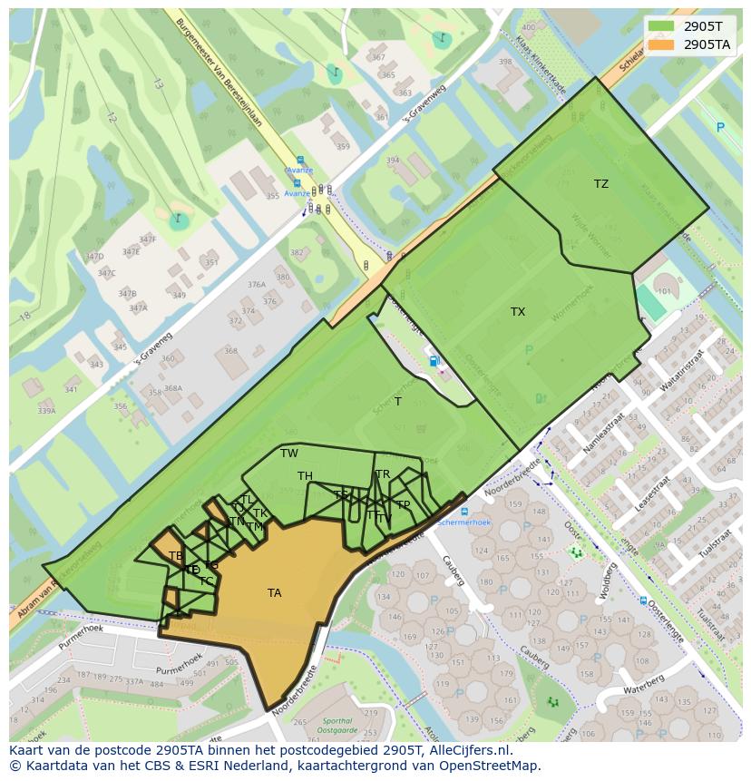 Afbeelding van het postcodegebied 2905 TA op de kaart.