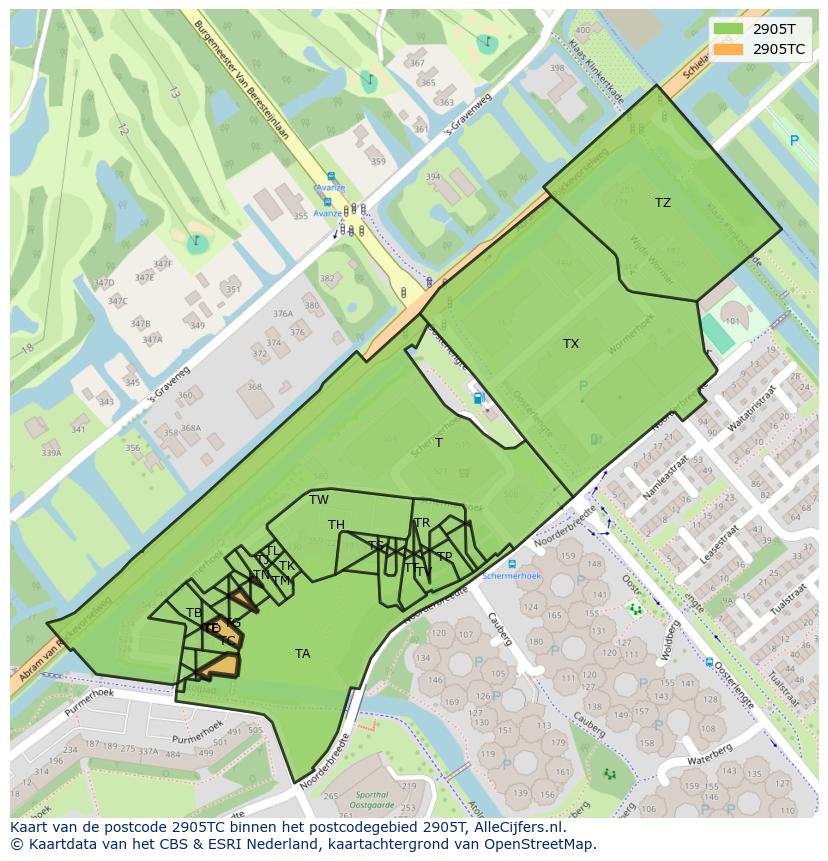 Afbeelding van het postcodegebied 2905 TC op de kaart.