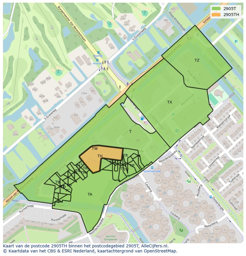 Afbeelding van het postcodegebied 2905 TH op de kaart.