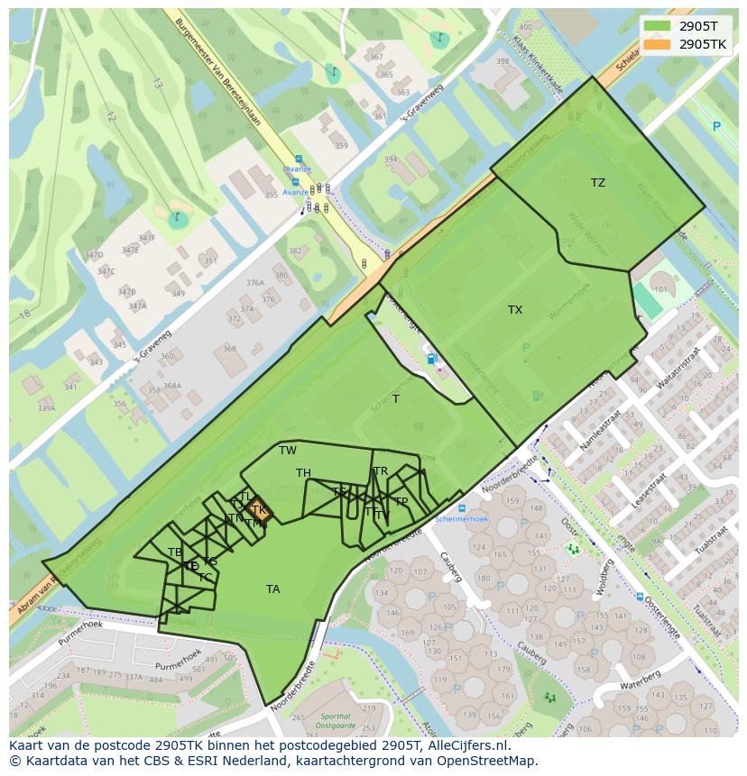 Afbeelding van het postcodegebied 2905 TK op de kaart.