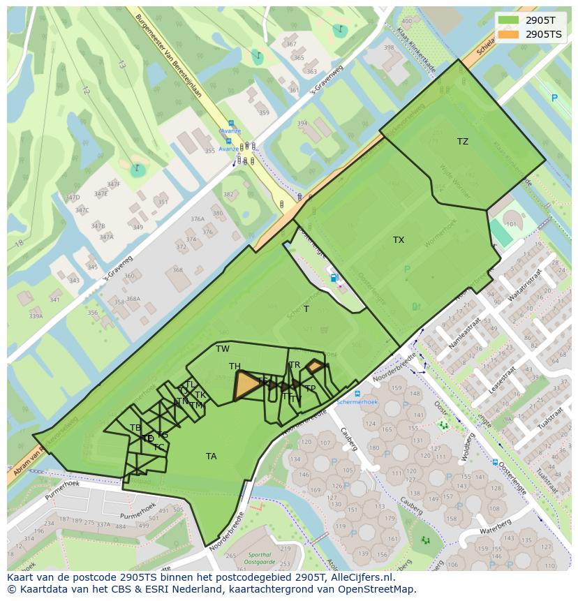 Afbeelding van het postcodegebied 2905 TS op de kaart.