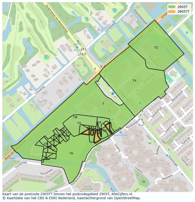 Afbeelding van het postcodegebied 2905 TT op de kaart.