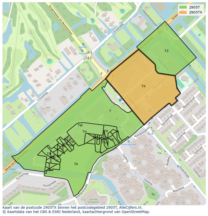 Afbeelding van het postcodegebied 2905 TX op de kaart.