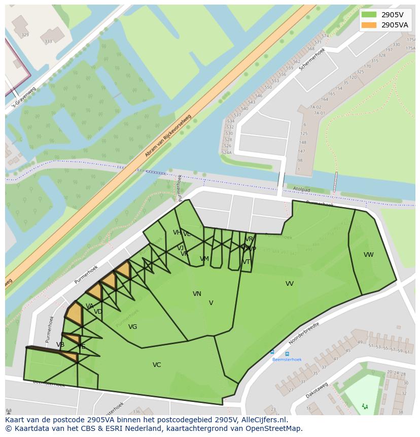 Afbeelding van het postcodegebied 2905 VA op de kaart.