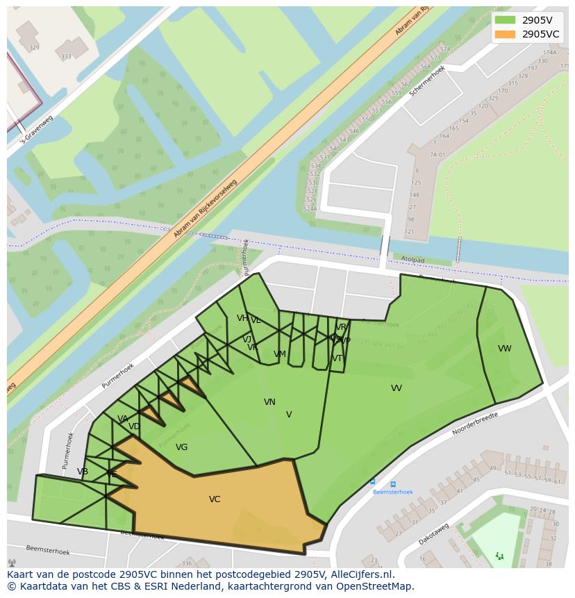 Afbeelding van het postcodegebied 2905 VC op de kaart.