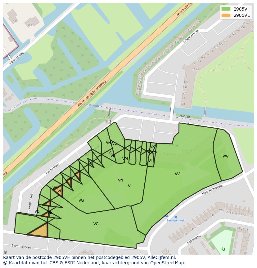 Afbeelding van het postcodegebied 2905 VE op de kaart.