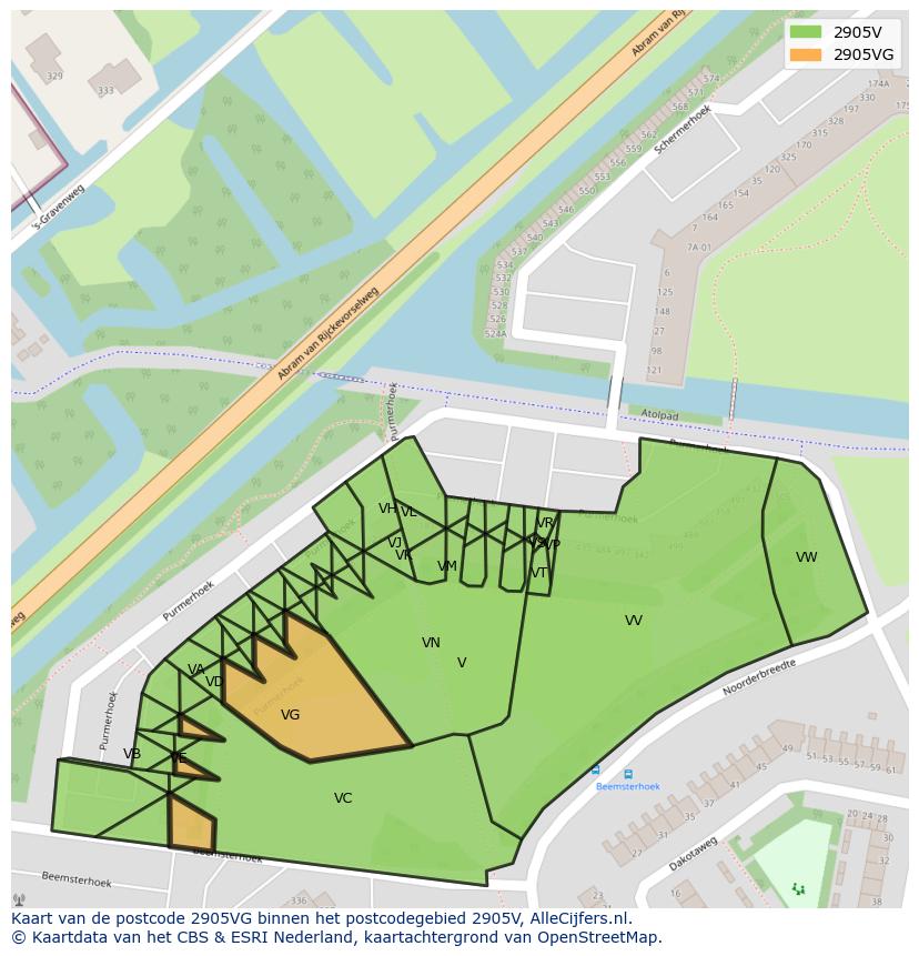 Afbeelding van het postcodegebied 2905 VG op de kaart.