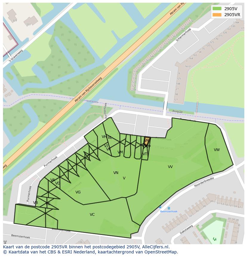 Afbeelding van het postcodegebied 2905 VR op de kaart.