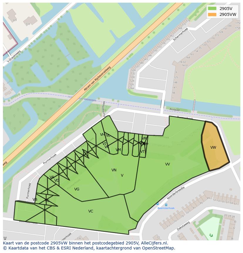 Afbeelding van het postcodegebied 2905 VW op de kaart.