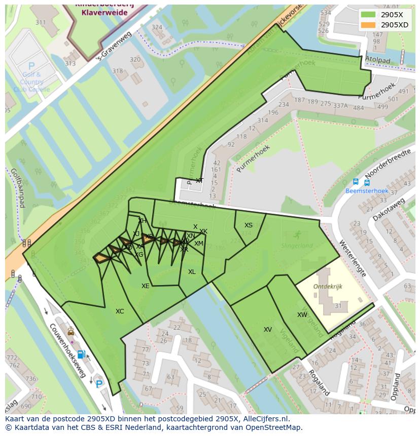 Afbeelding van het postcodegebied 2905 XD op de kaart.