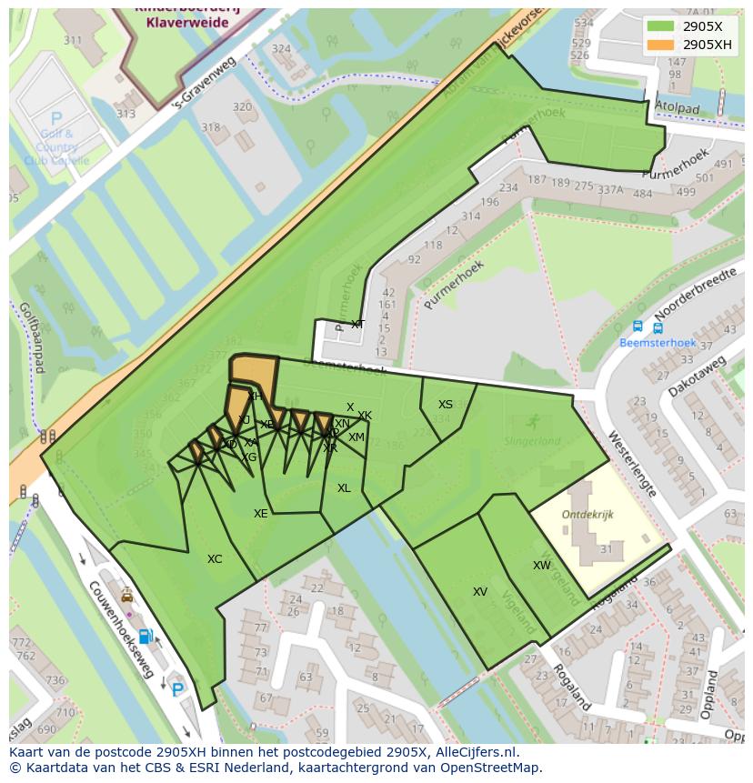 Afbeelding van het postcodegebied 2905 XH op de kaart.