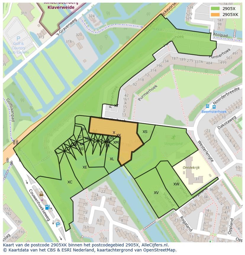 Afbeelding van het postcodegebied 2905 XK op de kaart.