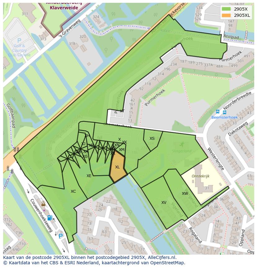 Afbeelding van het postcodegebied 2905 XL op de kaart.