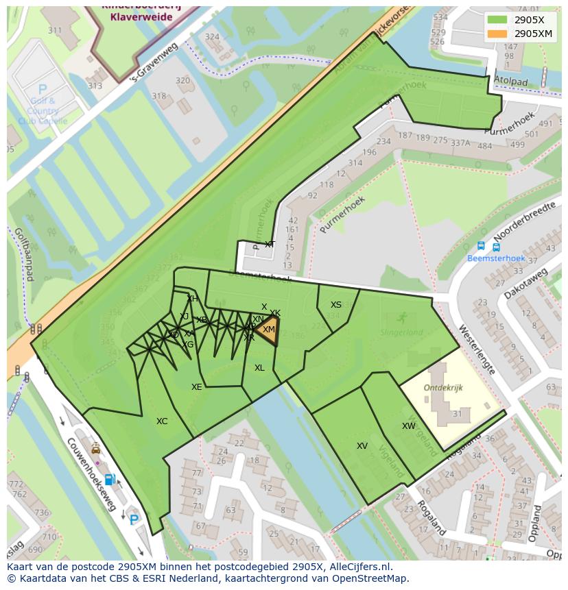 Afbeelding van het postcodegebied 2905 XM op de kaart.