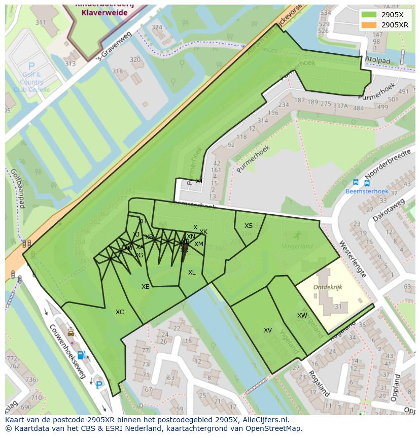 Afbeelding van het postcodegebied 2905 XR op de kaart.