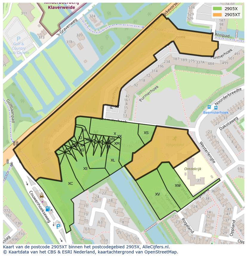 Afbeelding van het postcodegebied 2905 XT op de kaart.