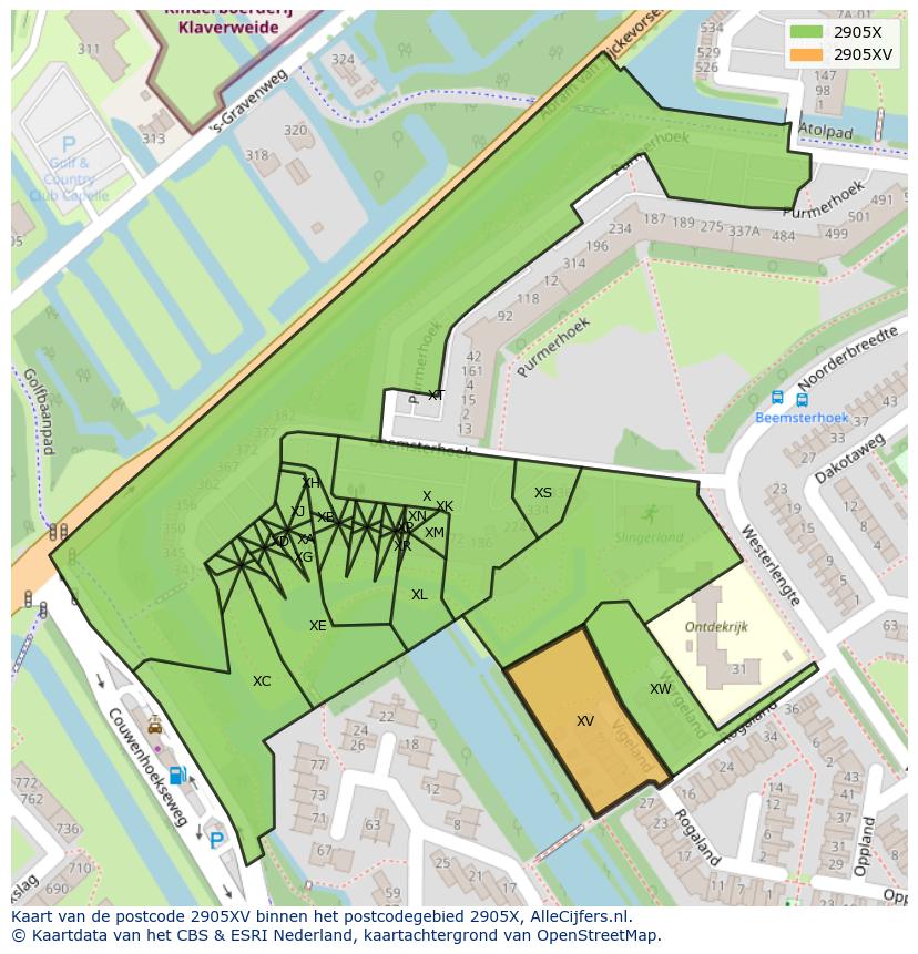Afbeelding van het postcodegebied 2905 XV op de kaart.