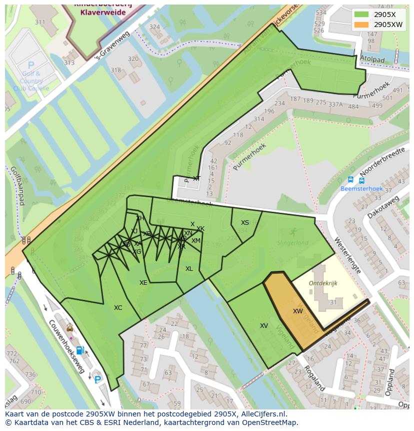 Afbeelding van het postcodegebied 2905 XW op de kaart.