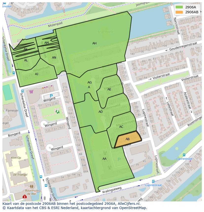 Afbeelding van het postcodegebied 2906 AB op de kaart.