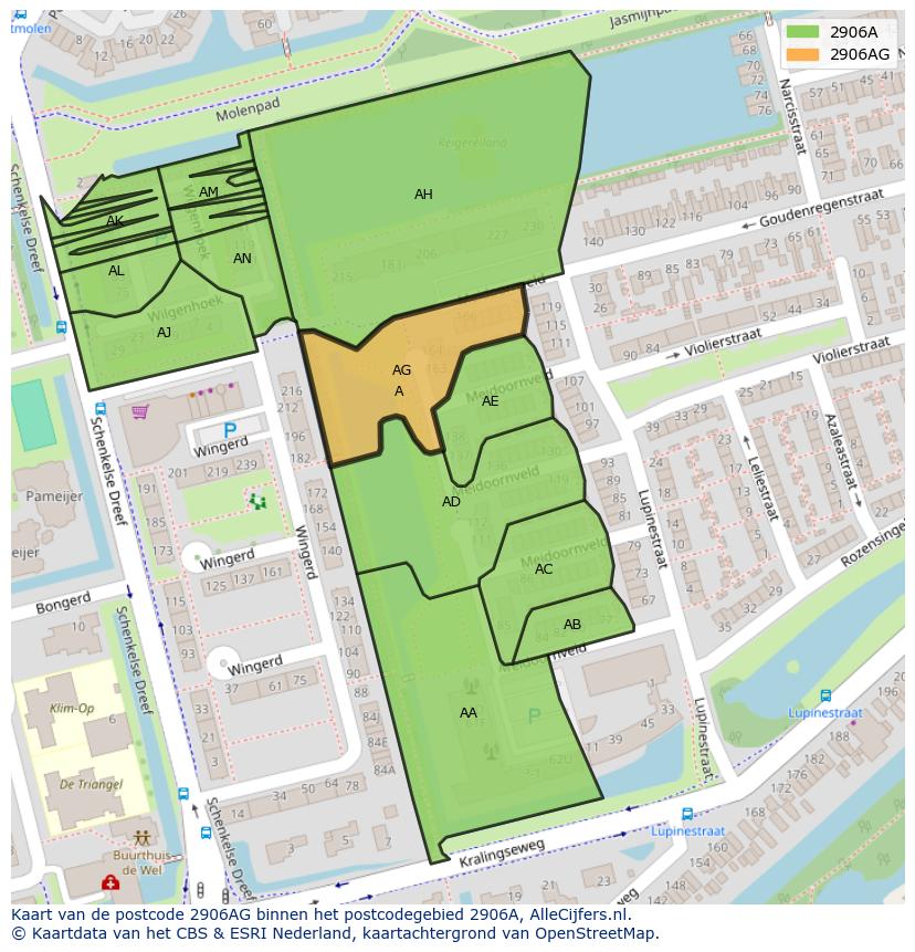 Afbeelding van het postcodegebied 2906 AG op de kaart.
