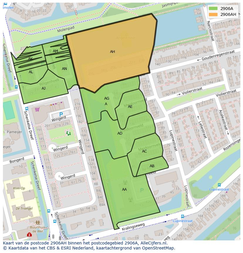 Afbeelding van het postcodegebied 2906 AH op de kaart.