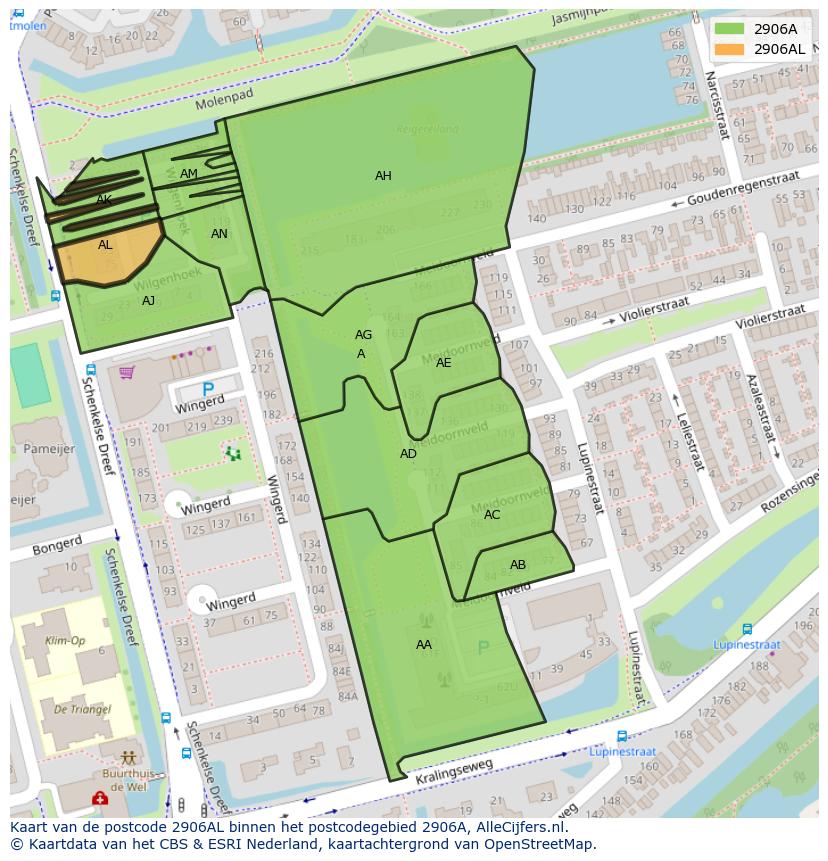 Afbeelding van het postcodegebied 2906 AL op de kaart.