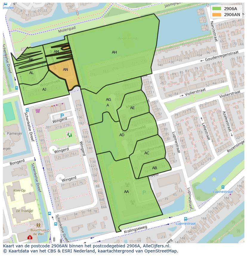 Afbeelding van het postcodegebied 2906 AN op de kaart.