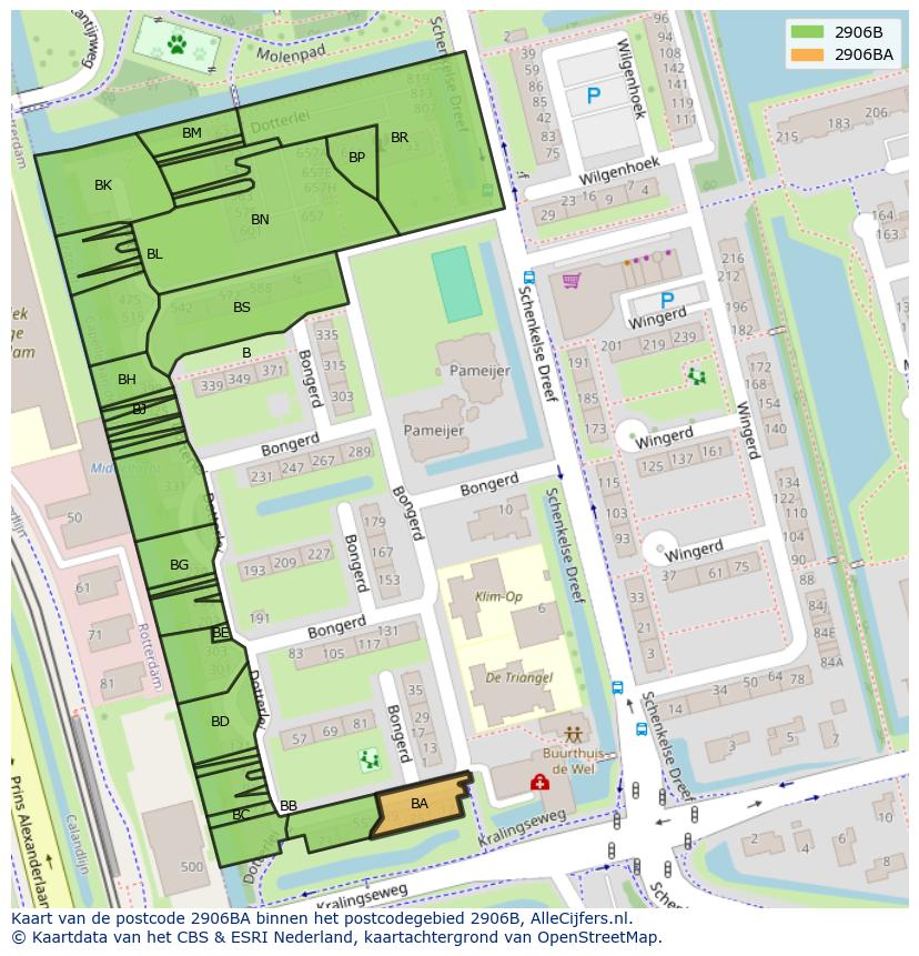 Afbeelding van het postcodegebied 2906 BA op de kaart.