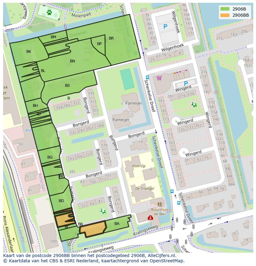 Afbeelding van het postcodegebied 2906 BB op de kaart.