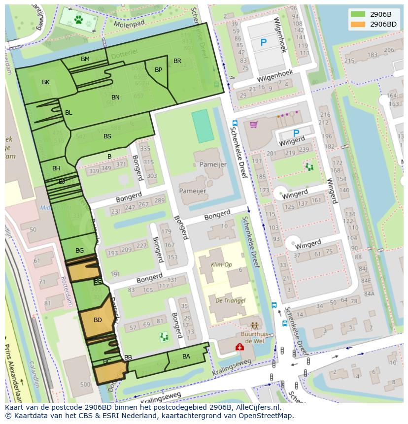 Afbeelding van het postcodegebied 2906 BD op de kaart.
