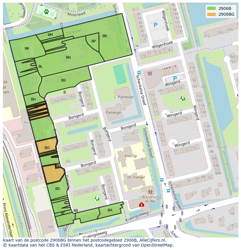 Afbeelding van het postcodegebied 2906 BG op de kaart.