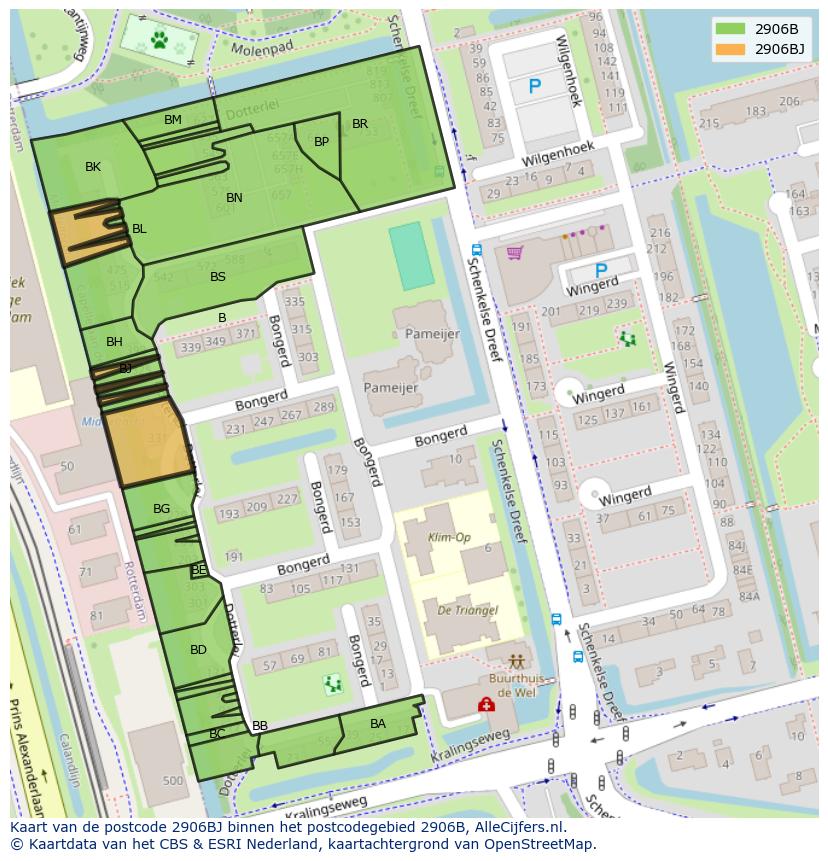 Afbeelding van het postcodegebied 2906 BJ op de kaart.
