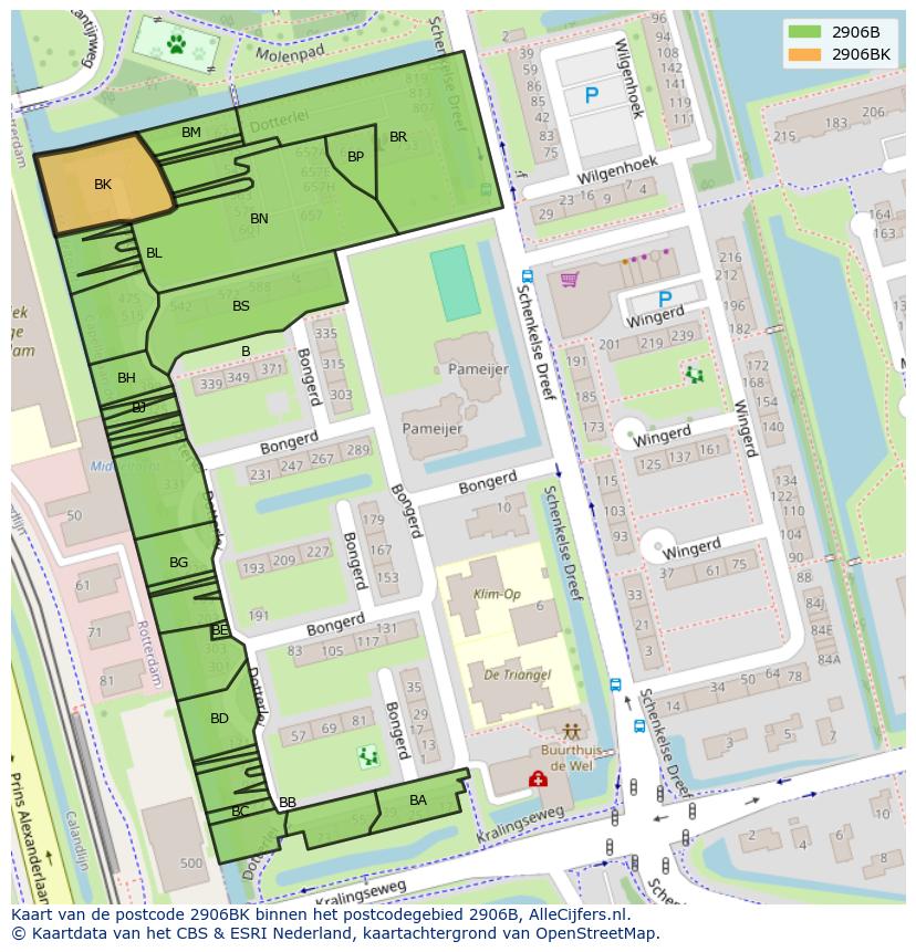Afbeelding van het postcodegebied 2906 BK op de kaart.