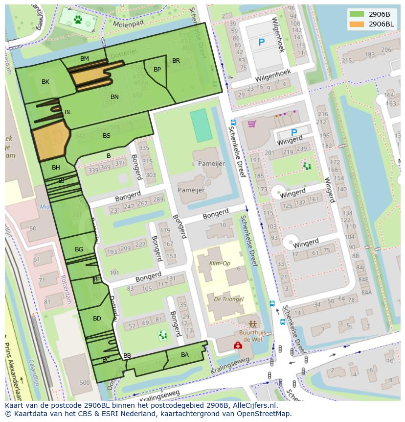 Afbeelding van het postcodegebied 2906 BL op de kaart.