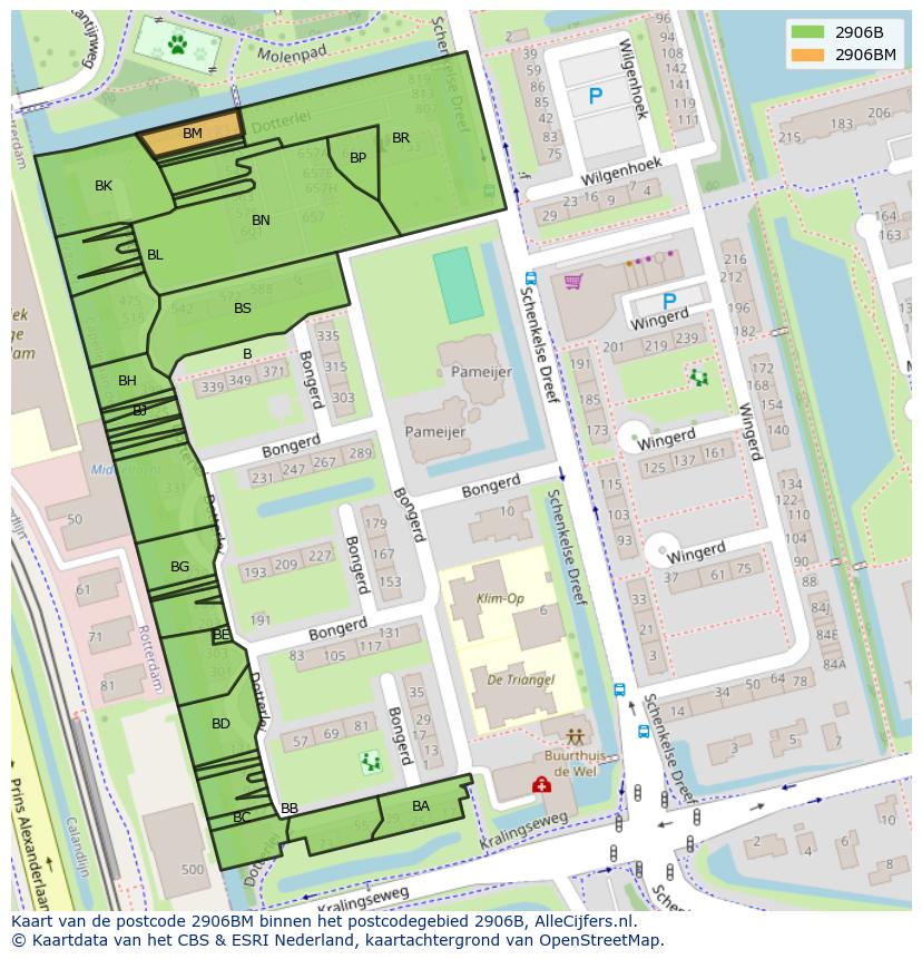 Afbeelding van het postcodegebied 2906 BM op de kaart.